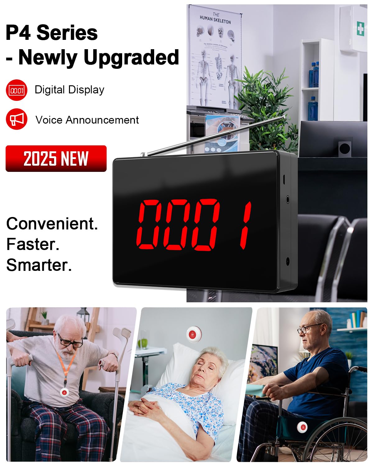 CallToU Wireless Calling System Caregiver Call Button Patient Call Bell with 10 Waterproof Nurse Alert Call Buttons and 1 Display Receiver for Clinic Nurses Station Restaurant Nursing Home