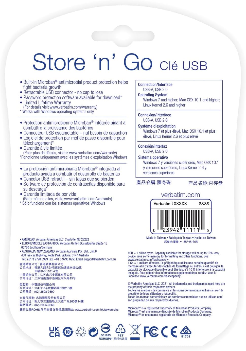 Verbatim 2.0, 16GB, (Pack 3) Store 'n' Go USB Flash Drive Multi