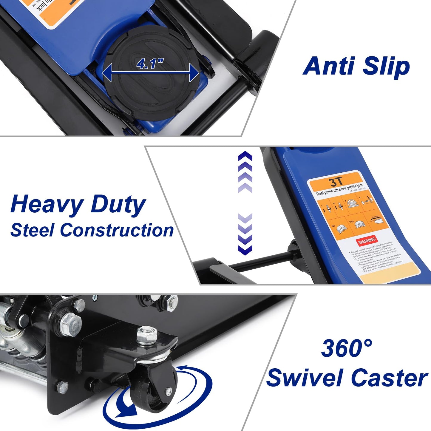 Garvee 3 Ton Low Profile Floor Jack, Hydraulic Car Jack with Dual Pump Quick Lift Technology, 3" to 19.5" Wide Lifting Range, 6600Lbs Heavy Duty Carbon Steel Floor Jack for Car, SUV, Truck, Blue