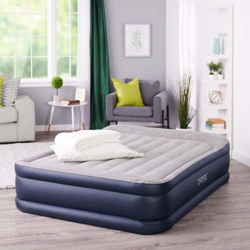 Intex Dura-Beam Standard Series Deluxe Pillow Rest Raised Airbed w/Soft Flocked Top for Comfort, Built-in Pillow & Electric Pump, Bed Height 16.5"", Queen