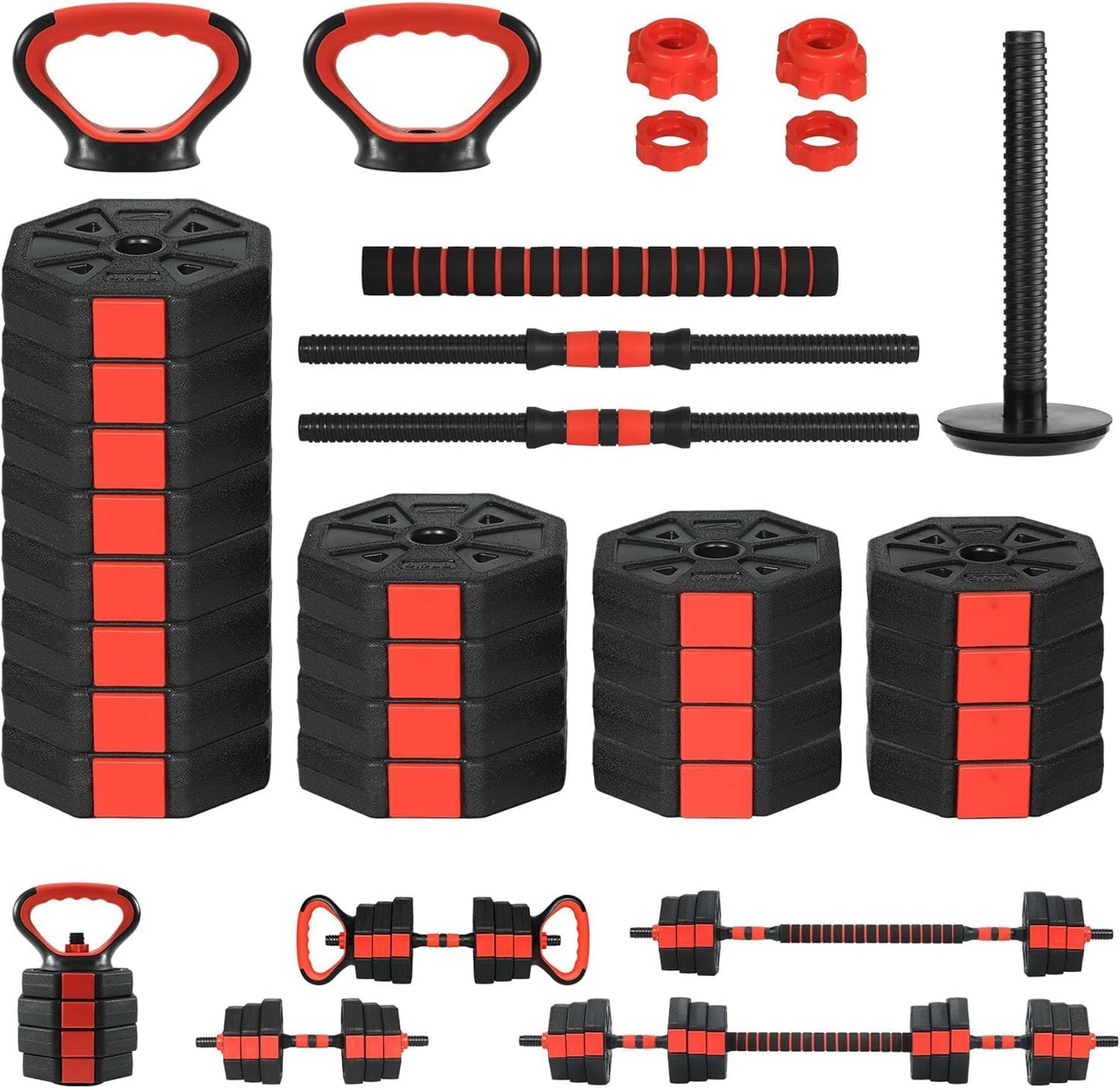MERXENG Adjustable Dumbbell Set, 44/66/88Lbs 4-in-1 Free Weights for Home Gym, Converts to Kettlebell & Barbell with Connector, Non-Slip Grip, Ideal for Men & Women Strength Training