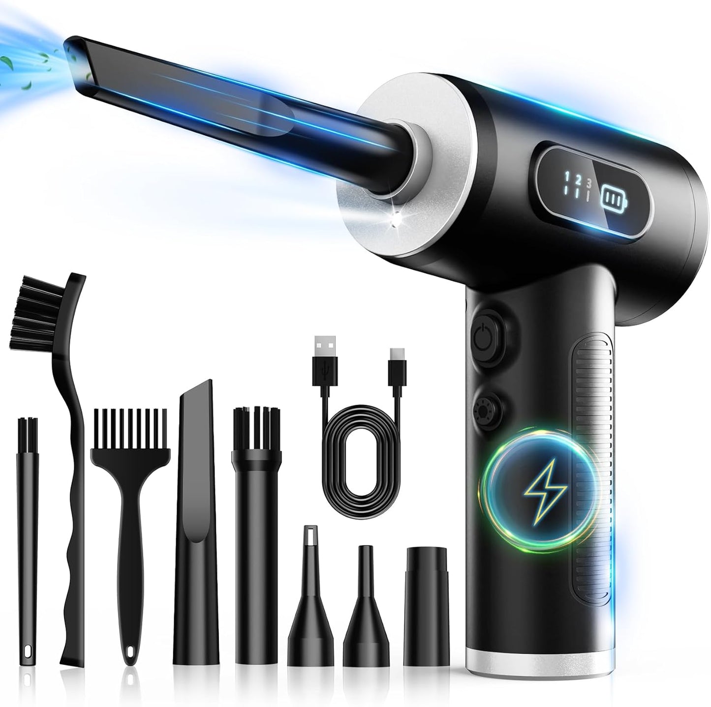 FRESMOL Duster-3 100000RPM Compressed Air Gear Adjustable Electric Air Duster with LED Light, Rechargeable Cordless Air