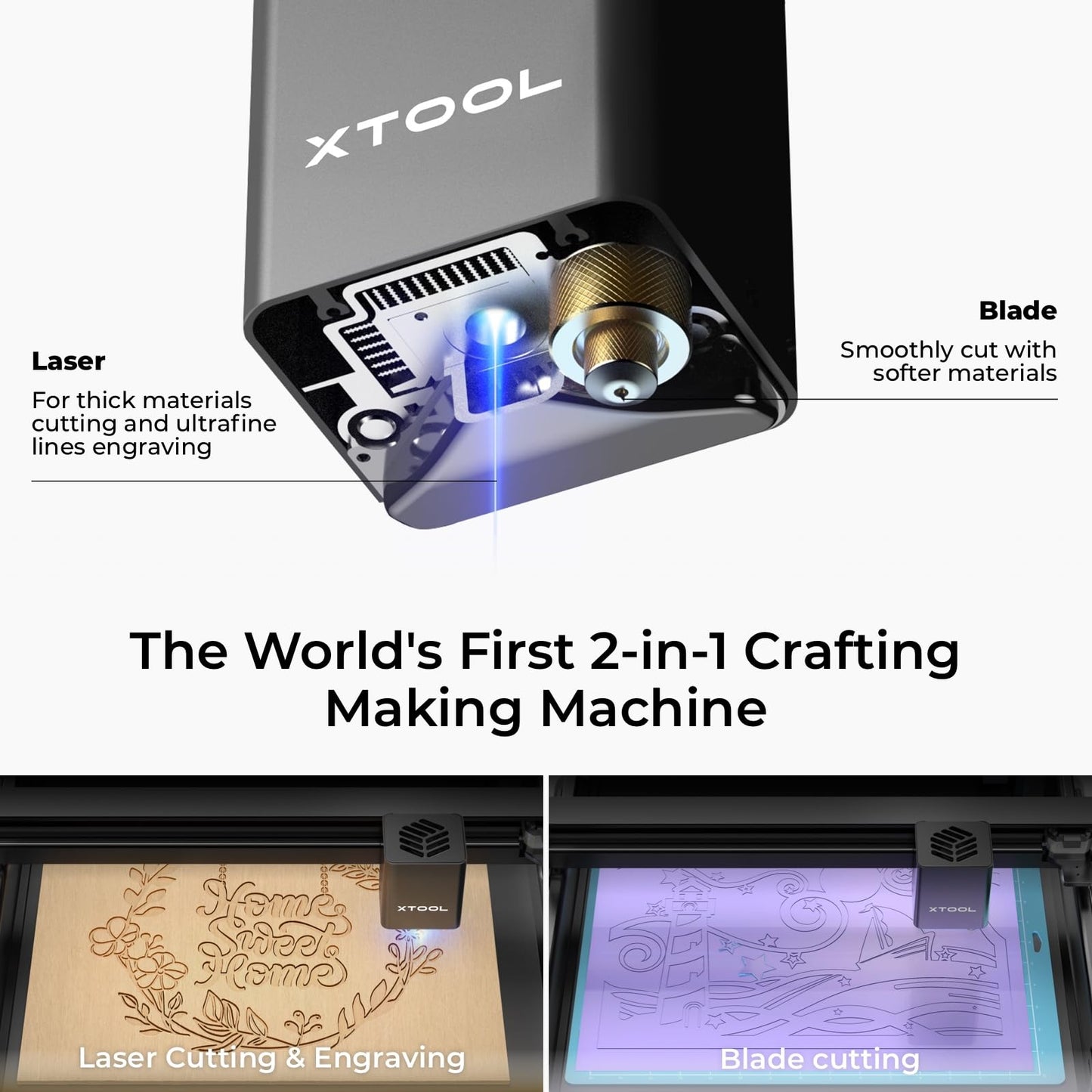 xTool M1 10W Laser Engraver with RA2, Class I Laser Engraver, 3-in-1 Laser Engraving Cutting, Blade Cutting, Supports Processing Glass, Cylindrical Objects
