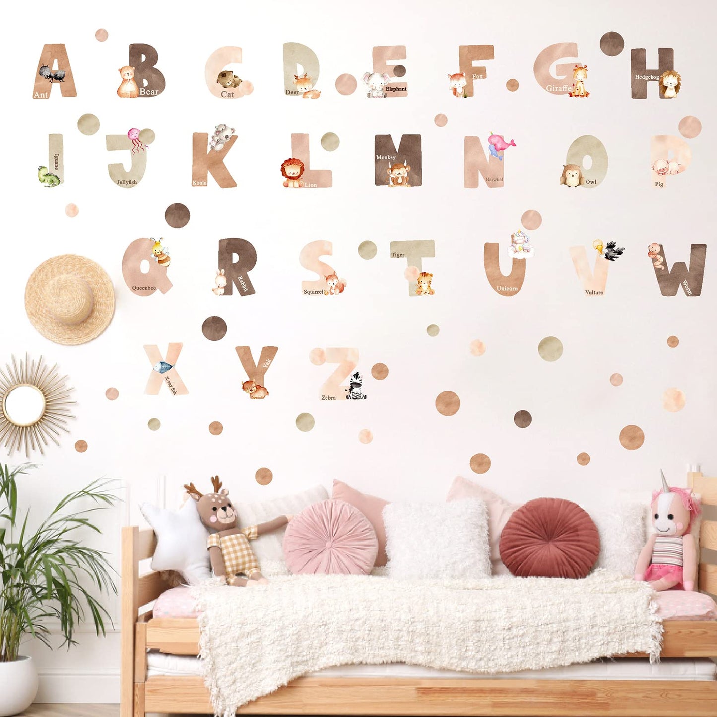 Animal Alphabet Wall Decals Alphabet Letters for Wall Peel and Stick Wall Decal for Kids Boys Girls Bedroom Educational ABC Wall Decor Learning Wall Decal Vinyl Sticker for Nursery Playroom Classroom