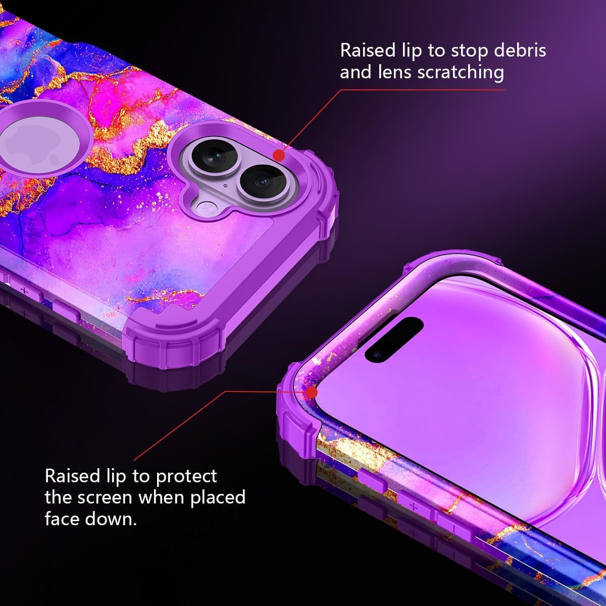 Casetego 17 17 6.3 inch,Purple for iPhone Case,Three Layer Heavy Duty Sturdy Shockproof Protection Full Rugged Hard