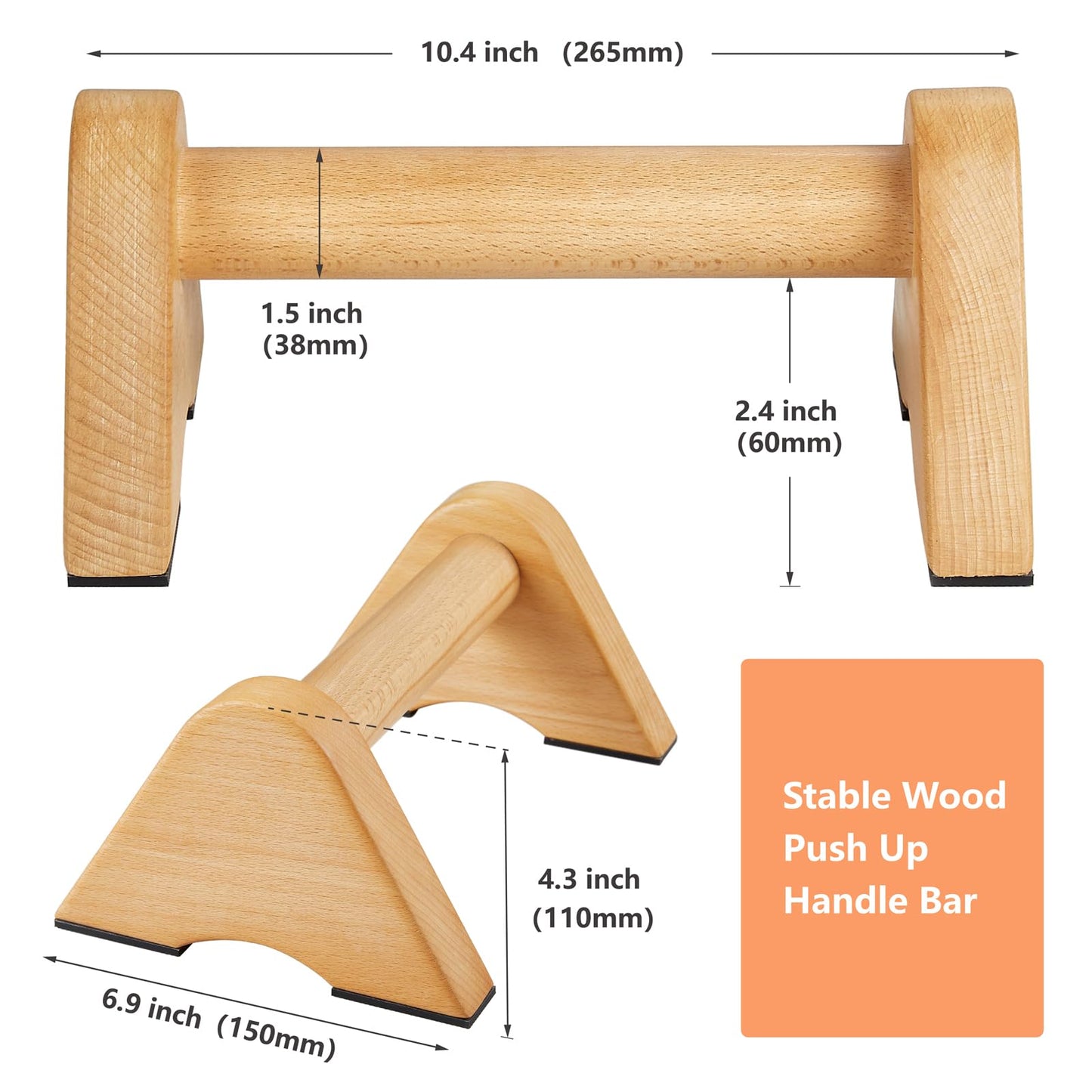 Purife Solid Wood Calisthenics Parallettes Bars Push up Handles 1 Pair, Strength Training Pushup Stands, Parallel Pushup Handstand Bars for Home Gym Workout