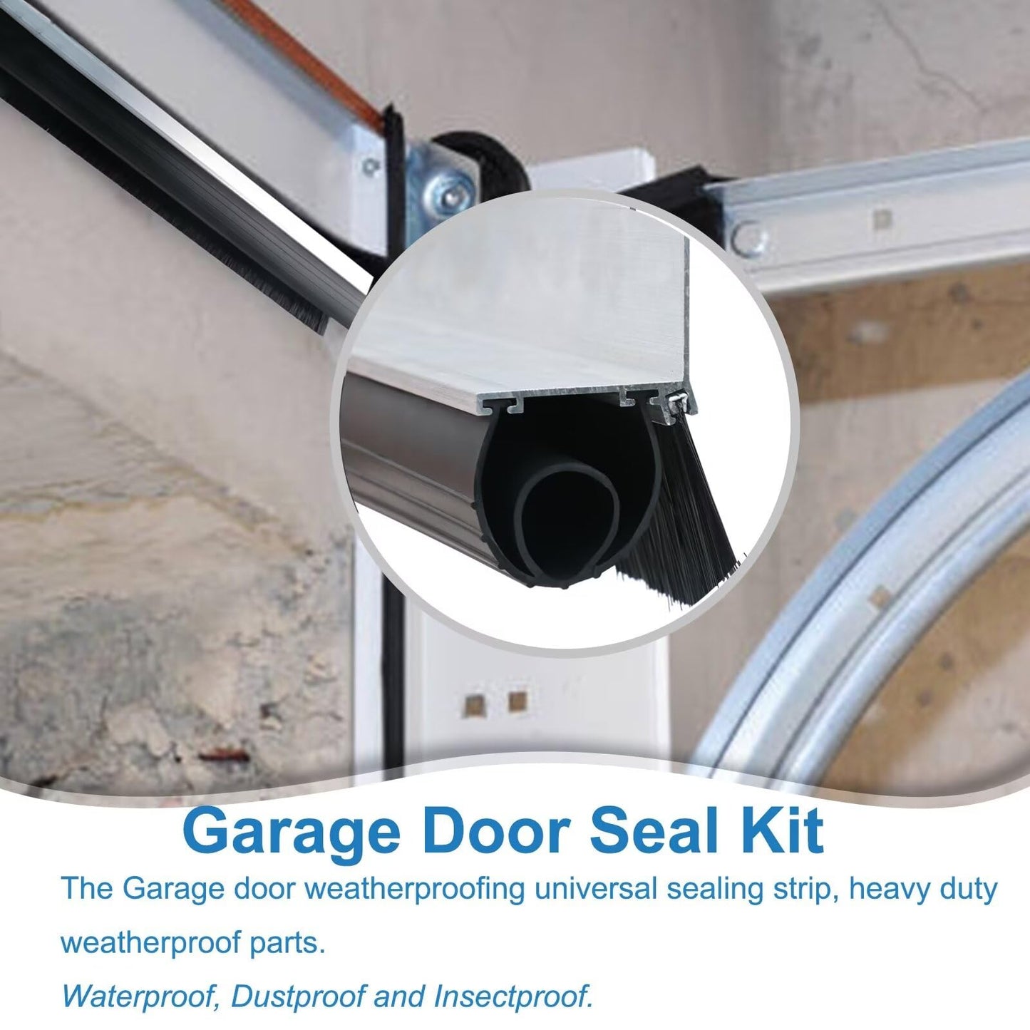 Duzzy Universal Garage Door Seals Kit, Weatherproofing Bottom Rubber with Brush and Aluminum Track Retainer Base Kit, U Shape+O Ring Heavy Duty Weatherproof Parts Kit (10 Feet)