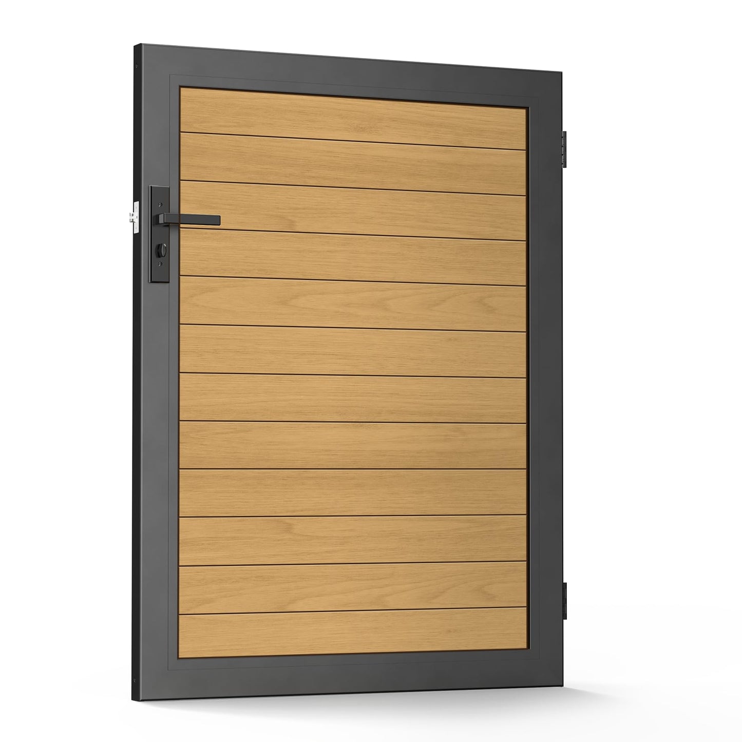 WOCEPU 3x4 FT (34.8"x47.8") Aluminum Fence Gate Kit, Heavy-Duty Wood Grain Aluminum Gate with Decorative Cutout, Lock & Hinges, Left/Right Opening, Weather-Resistant for Yard, Garden, Backyard