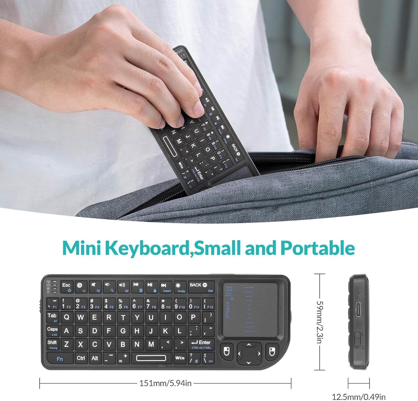 Rii Mini Keyboard with Touchpad,Bluetooth Keyboard Backlit,Handheld Wireless Keyboard for Smart TV,Android TV Box,Fire