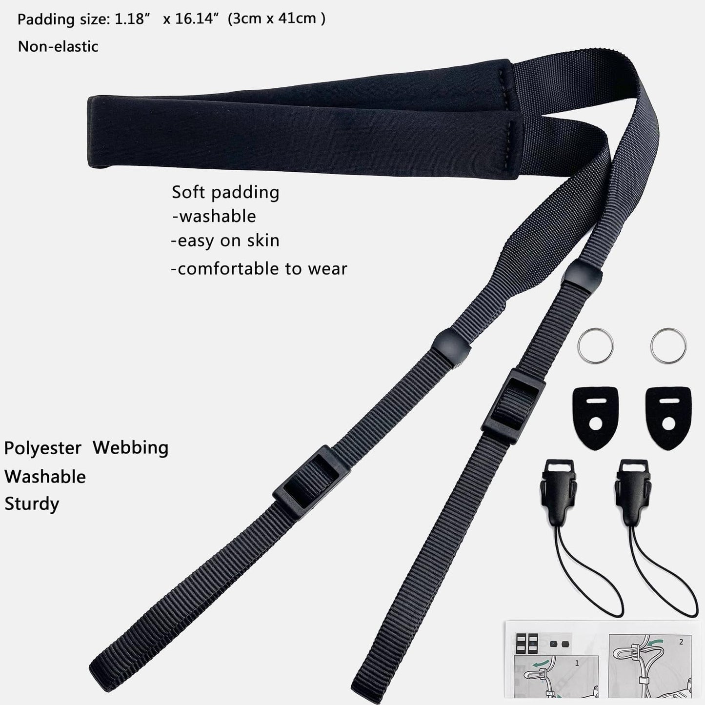 YMTHamaz3 Photographers,Washable,Black,58 Inch Camera Neck Strap Thin,Binocular Strap with Neoprene Padding,Camera