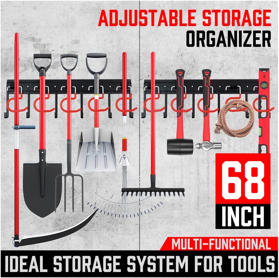 SEDY Garden Tool Organizer Hooks - Sturdy All-Metal Wall Mount Storage System for Yard Tools | Shed & Garage Use