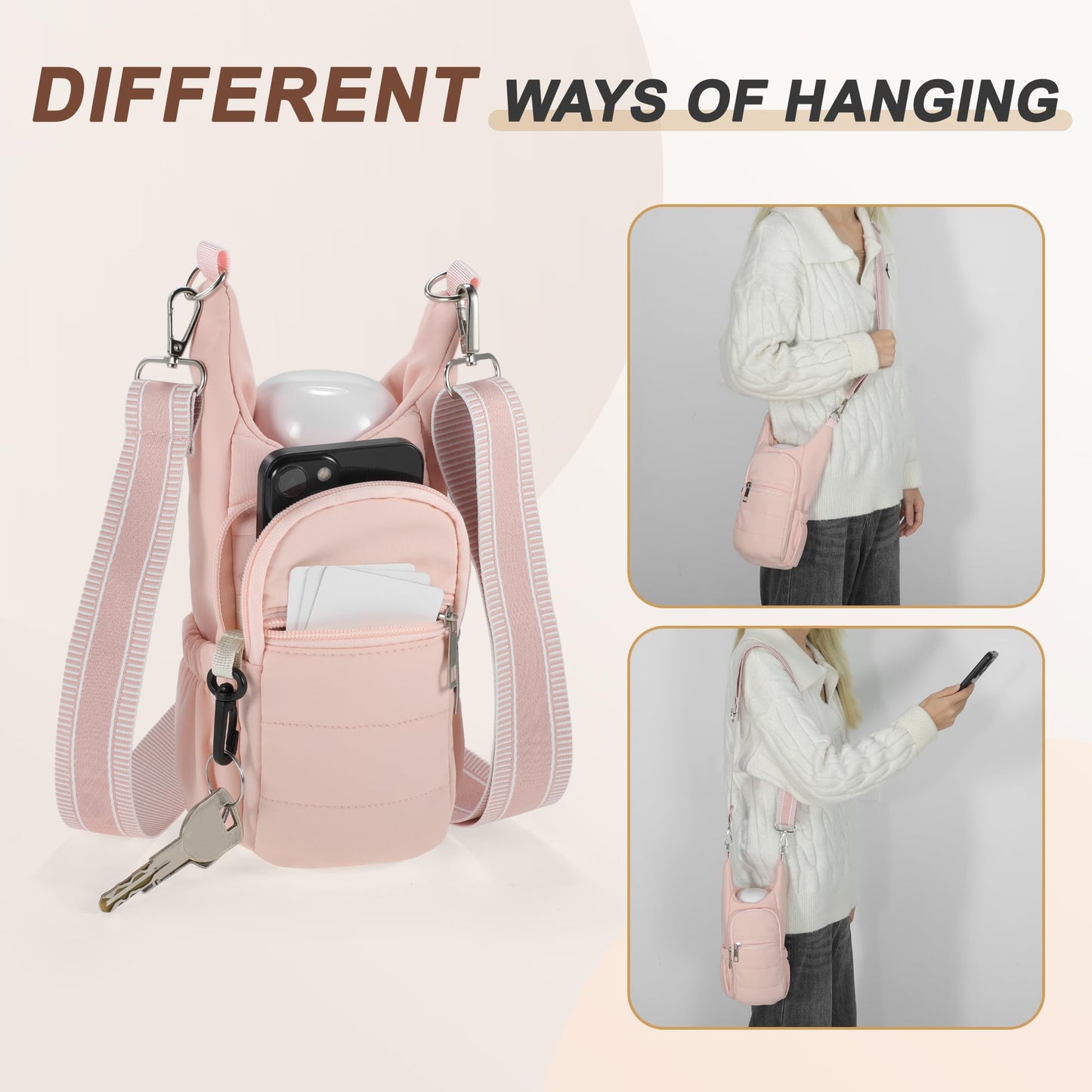 CAPASTEC Water Bottle Carrier Bag, Water Bottle Holder with Adjustable Strap, for Hiking, Cycling, Pink