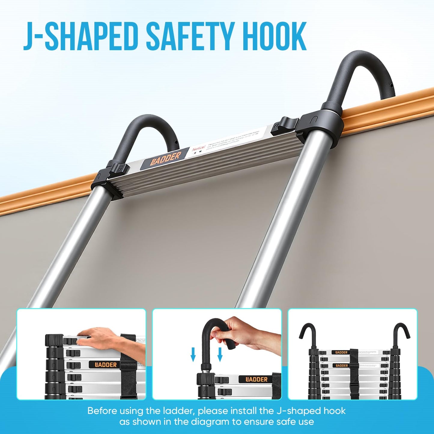 Telescoping Ladder,16.5 FT Extension Ladder w/Hooks, Stabilizers,Wheels, Heavy Duty 330lbs Max Capacity, Collapsible Folding Ladder for Rv,Roof,Outdoor
