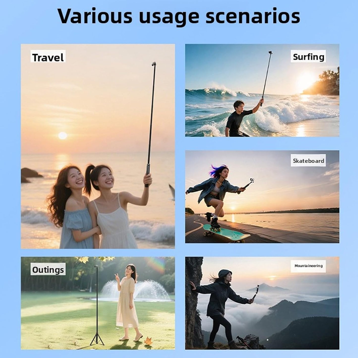 TianfuSpanda 1 4In 2 4 (1.6m/63in) Extendable Selfie Stick Tripod, Big Tripod, Action Camera Tripod, Go Pro Stand