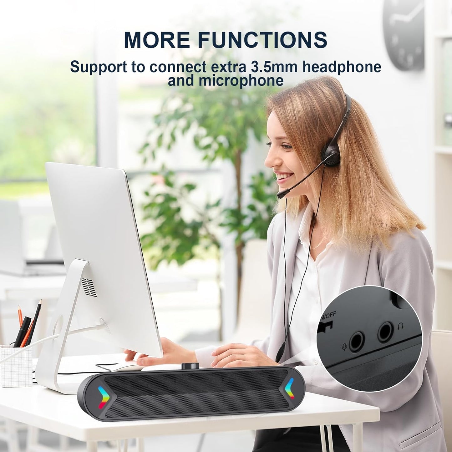 LENRUE Computer Speakers for Desktop,PC Speakers with Basic Stereo Sound & Colorful Lights, Single USB for Both Power
