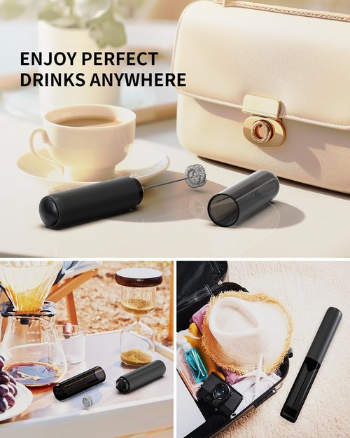 Circle Joy Rechargeable Milk Frother - Dual Coil Electric Whisk for Coffee & Matcha | Portable Handheld Mixer, Black