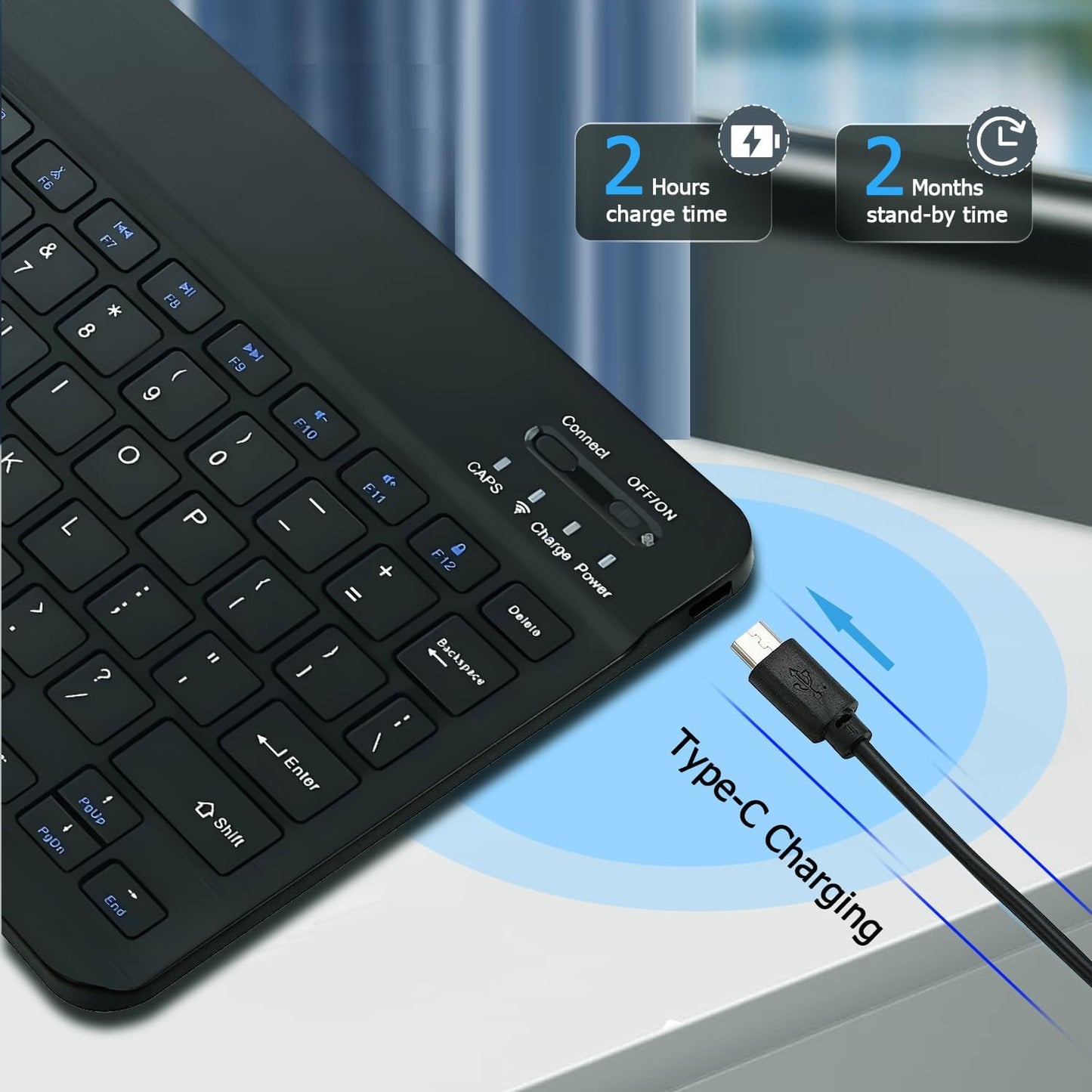 KUNSI Bluetooth Keyboard for iPad, Rechargeable Slim Portable Wireless Keyboard for iPad Tablets, Compatible for All