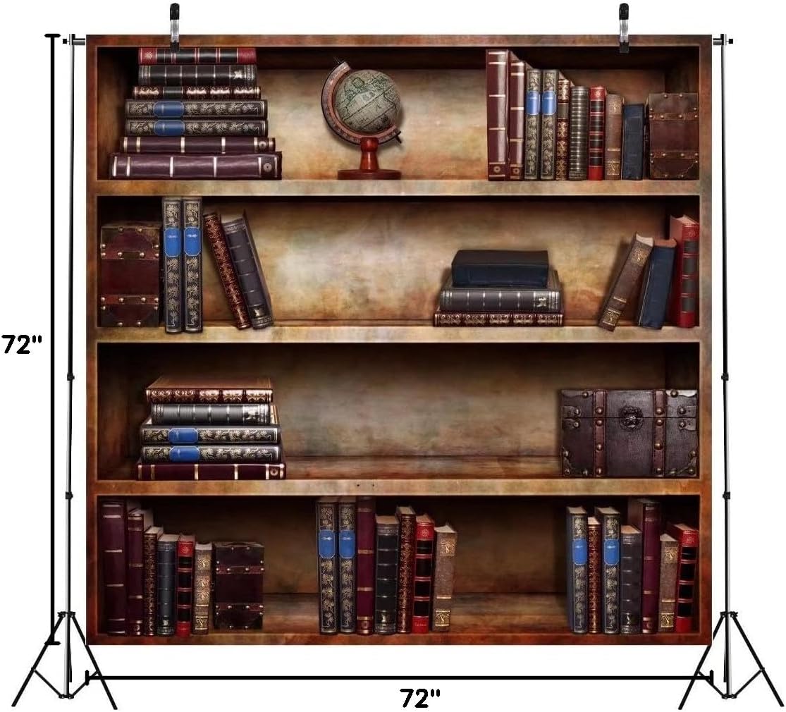 BELECO 6x6ft Fabric Vintage Bookshelf Backdrop Library Books Antique Book Racks School Bookcase Backdrop
