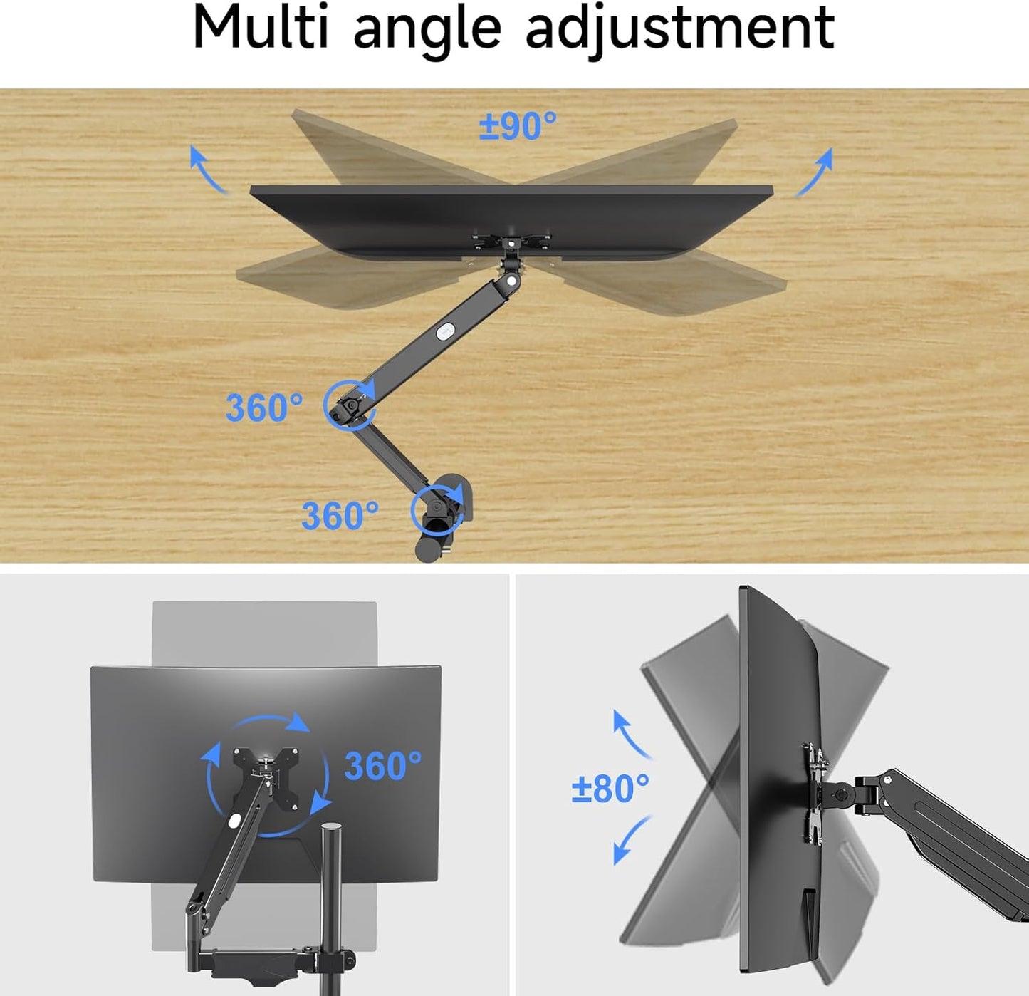 35MM 13-32Inches, 22.0 lbs, 75-100mm MD8411DB Pholiten Single Monitor Arm, Gas Type Display Arm, Double Articulated