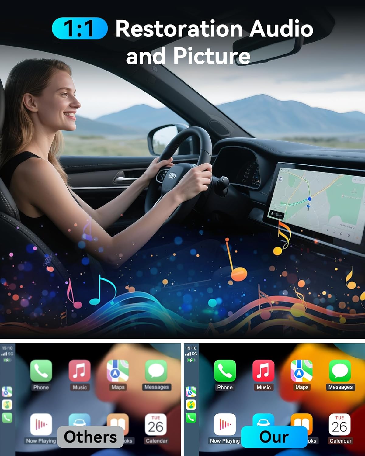 Burnt Sugar 2026 10+ 2016+ Wireless Carplay Adapter for iPhone Upgraded, Ultra-Mini USB Design for Apple Car Play