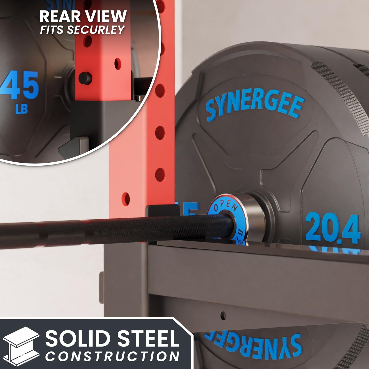 Synergee Safety Arms for 2x3 Power and Squat Racks, Fits Racks with 1" and 5/8" Holes. Rack-Mounted Safety Arm Attachment for Spotting, Bench Press, and Squats.