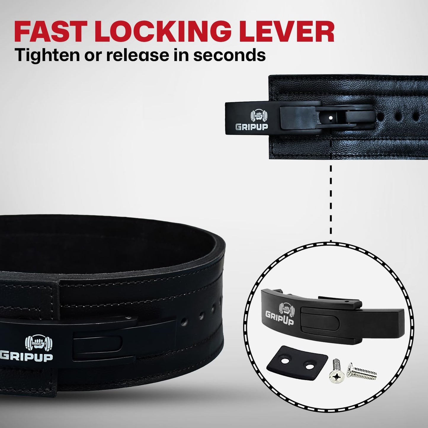 GripUp 10mm Powerlifting Belt – Genuine Leather 4" Weight lifting Belt with Heavy Duty Lever Buckle for Squats, Deadlifts, Gym, Fitness, Bodybuilding – Lumbar Back Support for Men & Women (Black, Small)