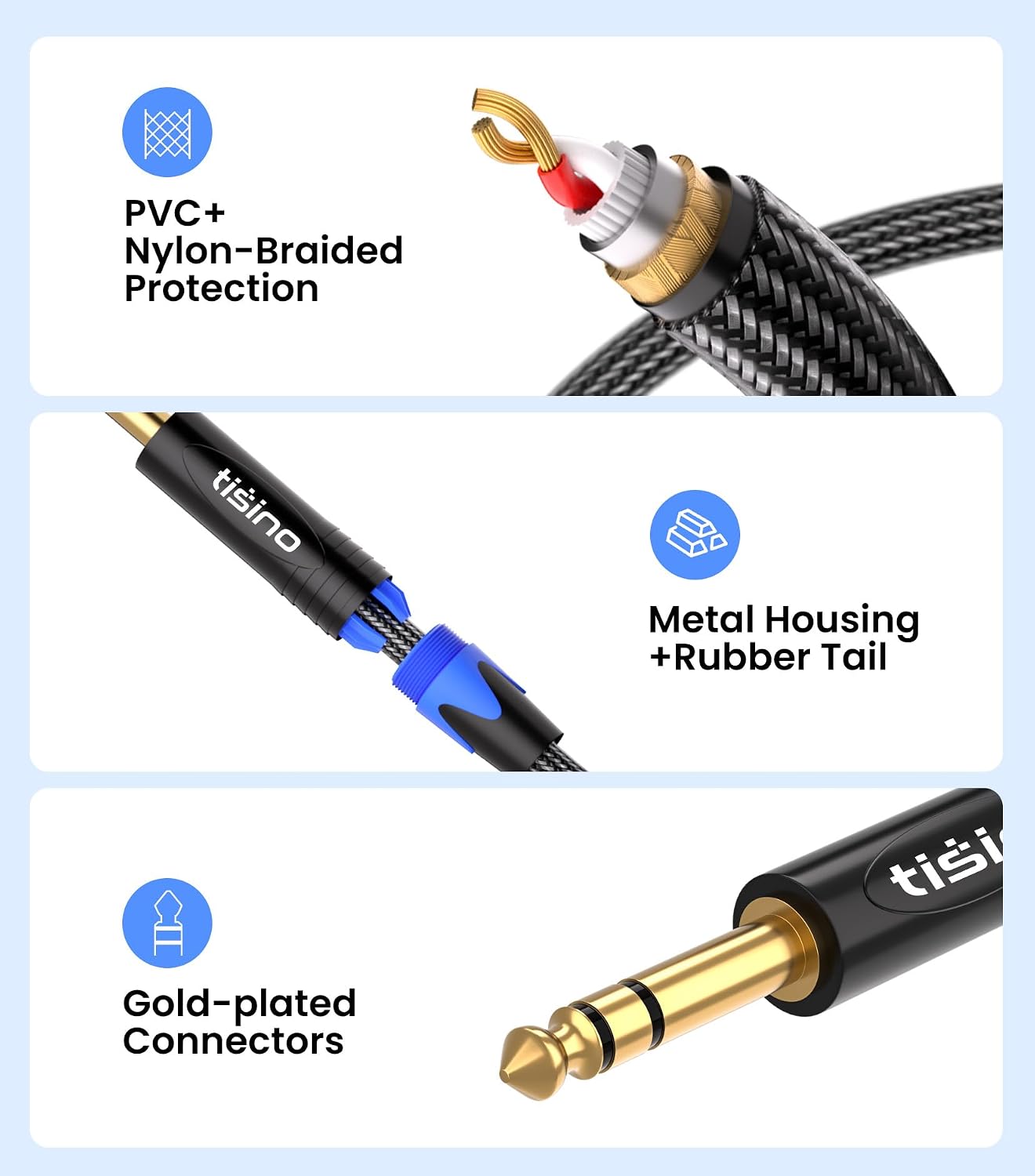 1/4 inch inch 1/4 3 Tisino TRS Cable, Quarter TRS Balanced Stereo Audio Cable Male to Male Pro Interconnect Cable
