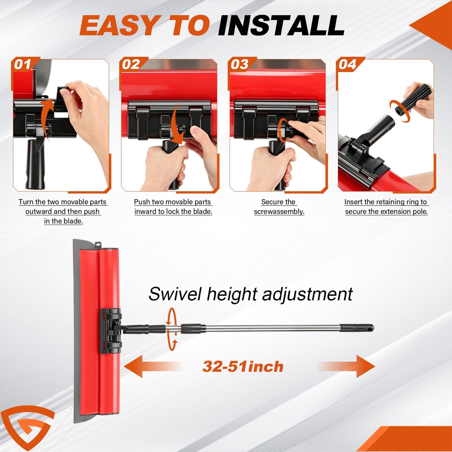 Drywall Skimming Blade Set with 32" - 51" Extension Handle 9inch Compound Rollers 10in/16in/24in/32in Stainless Steel Skimming Blades for Wall Surface Smoothing Drywall Plaster Wallboard
