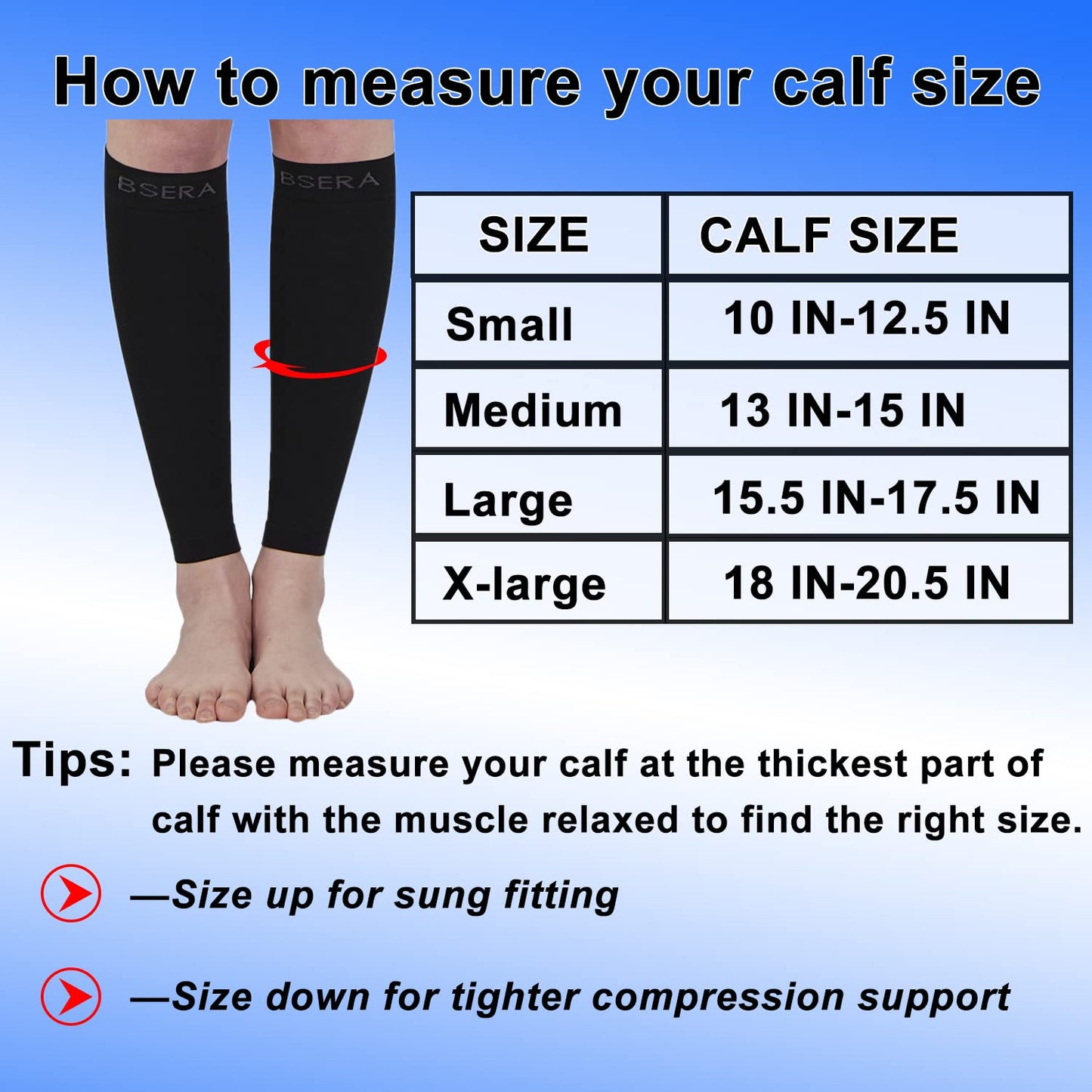 BSERA Calf Compression Sleeve Women, 2 Pairs 15-20mmHg Calf Support Footless Compression Socks Stockings for Shin Splints, Varicose Veins, Recovery (Black, Large)