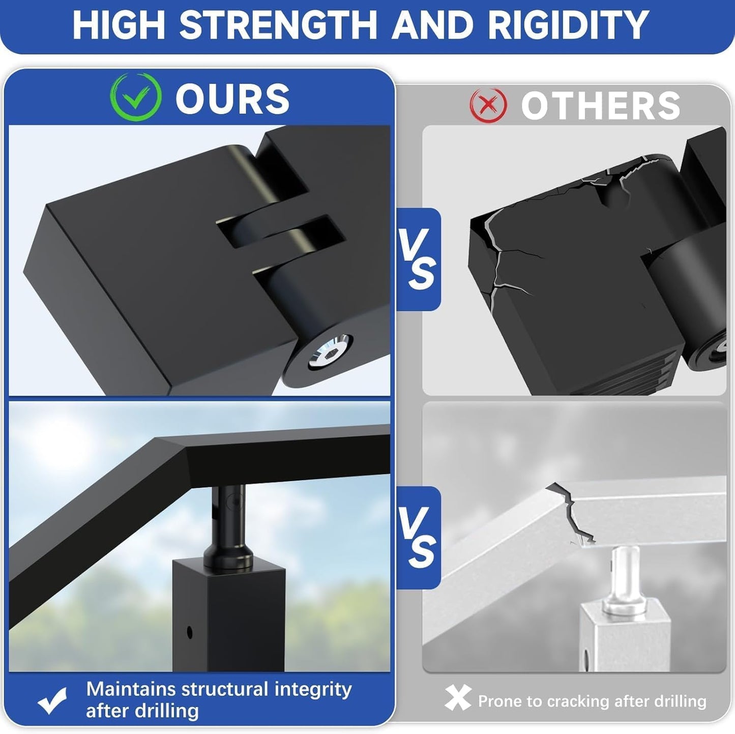 Zylorix 2Pack 180° Adjustable Vertical Pivot Connector with Screws for Level-to-Stair Cable Railing System, 2.36" W × 1.18" H Stainless Steel T304 Rectangular Flat Black Handrails Accessories, Black