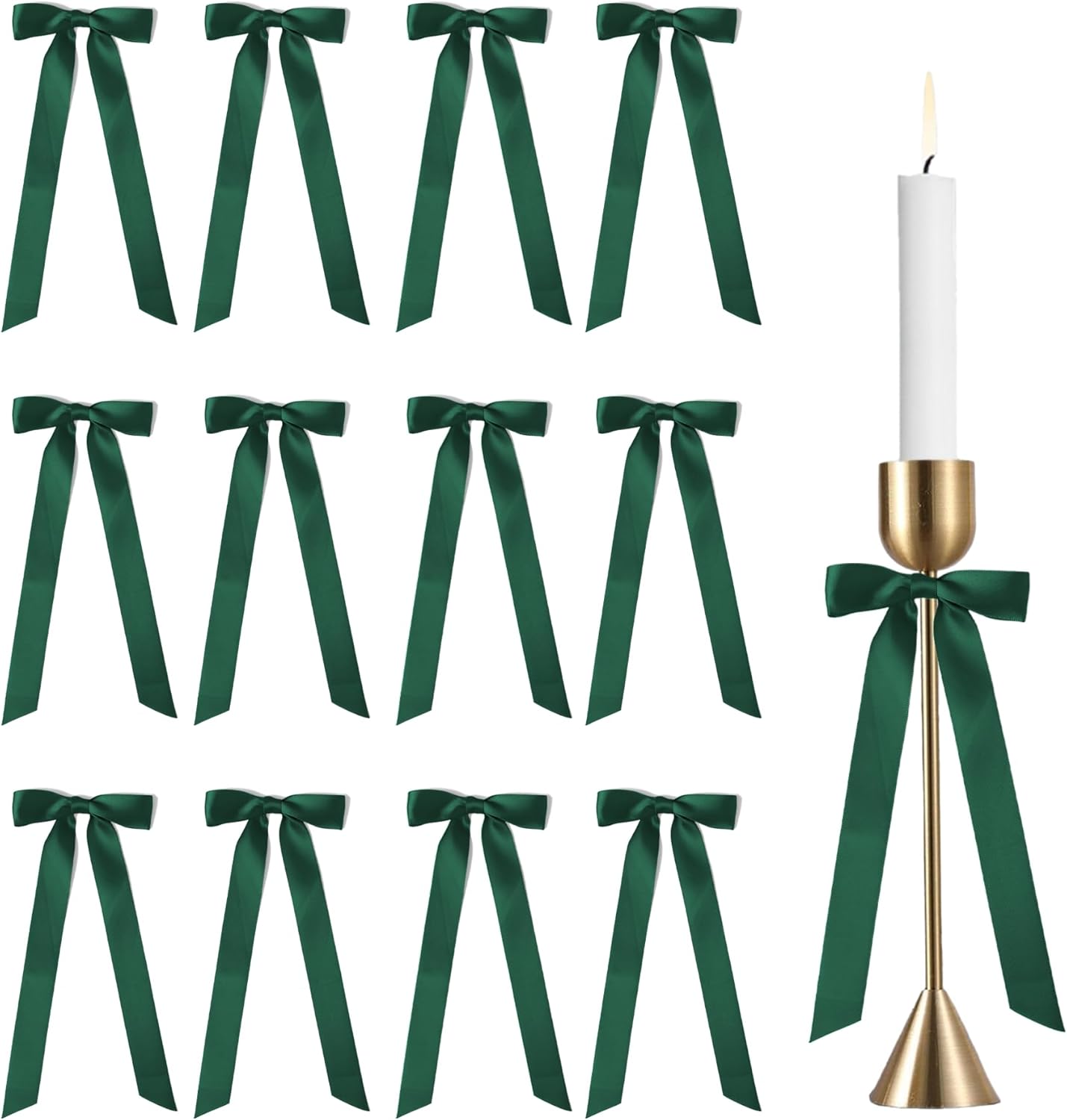 Skiennix 12 Pcs Hunter Green Satin Ribbon Bows - Perfect for Gift Wrapping & Home Decor