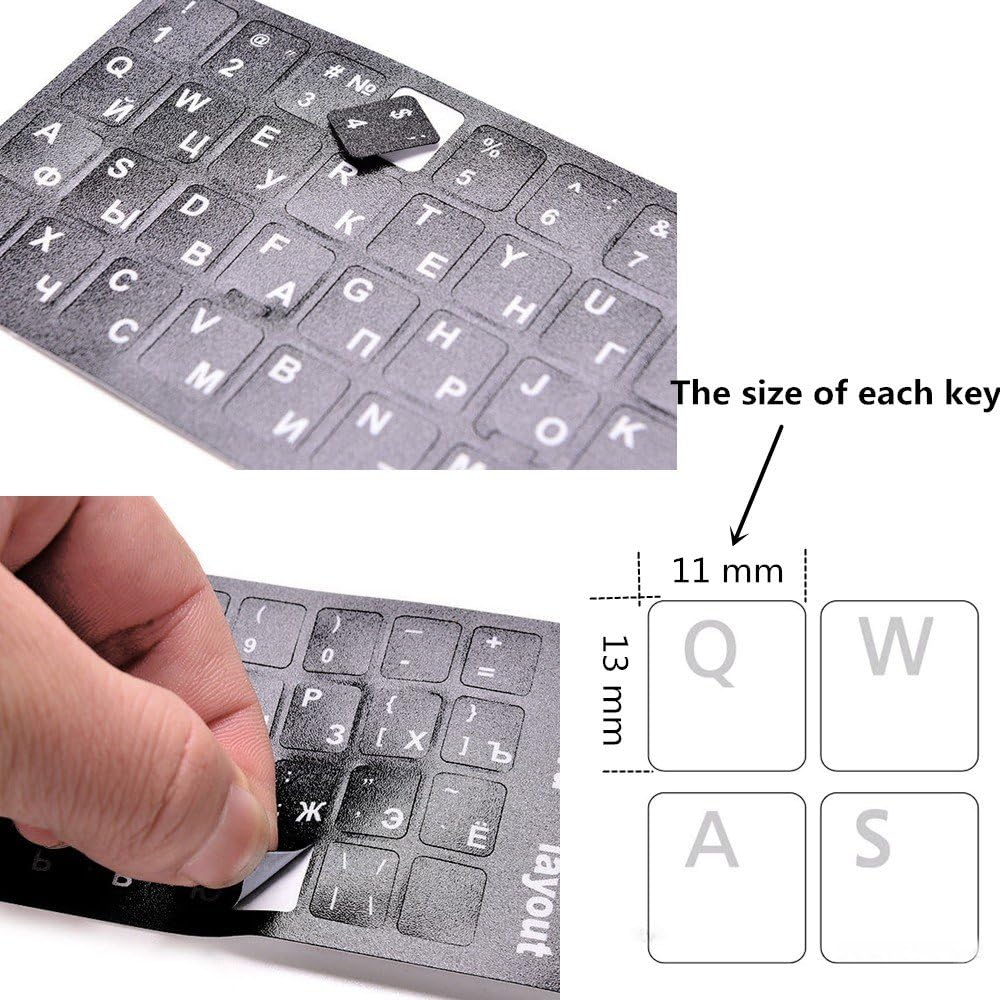 YYubao 2 0.43" 0.51"] PCS English Keyboard Stickers with Non-Transparent Black Background & White Letters