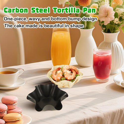 LANIAKEA Tortilla Bowl Maker - 12PCS Non-Stick Carbon Steel Taco Shell Pans | 6.5in for Home Cooking