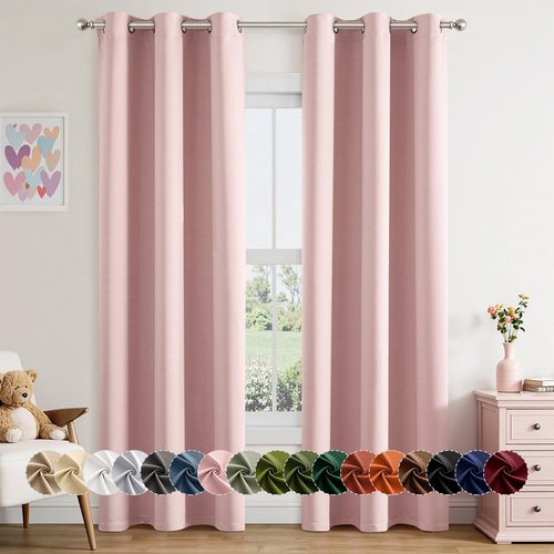 MIULEE Baby Pink Blackout Curtains - Thermal Insulated Room Darkening Drapes | 72 Inches Long, 2 Panels
