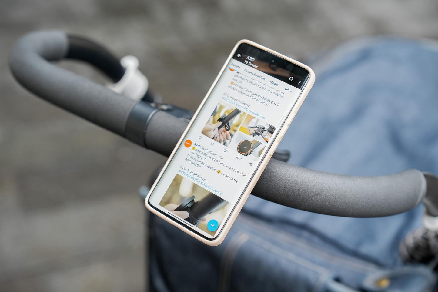 A2C Stroller Phone Holder Compatible with MagSafe - Peloton Phone Mount with 17 N54 Strong Magnets Adjustable Silicone Strap for Fitness Gym Equipment, Peloton Exercise Bike, Shopping Cart, Golf Cart