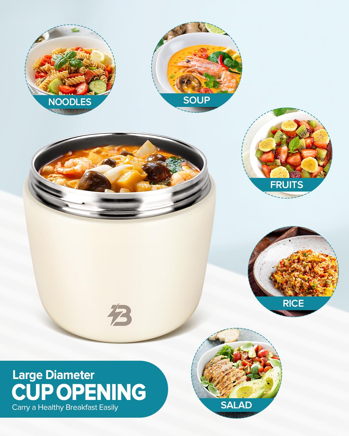 TSAKBAM Thermo for Hot Food for Adults, 40OZ Wide Mouth Insulated Food Jar with Spoon, Leak Proof Stainless Steel Lunch Soup Thermo for Food (White)