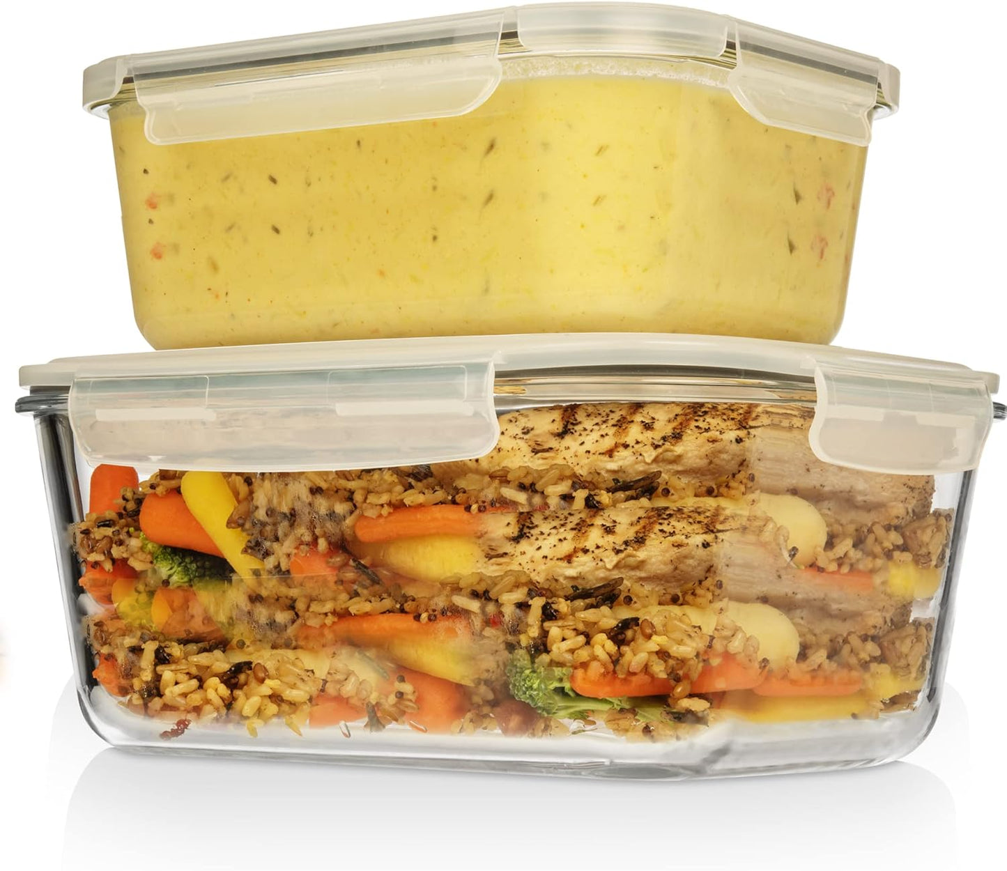 Razab Airtight Large Glass Food Storage Containers - BPA Free, Leak Proof | 4 Pc Set (2700ML & 1520ML)