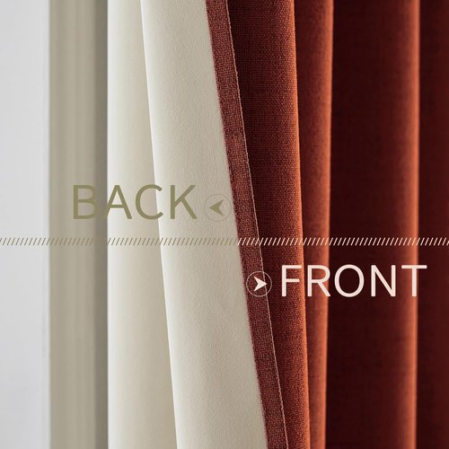 MIULEE 100% Blackout Linen Curtains - Thermal Insulated Burnt Orange | Room Darkening 42 x 84 (2 Panels)
