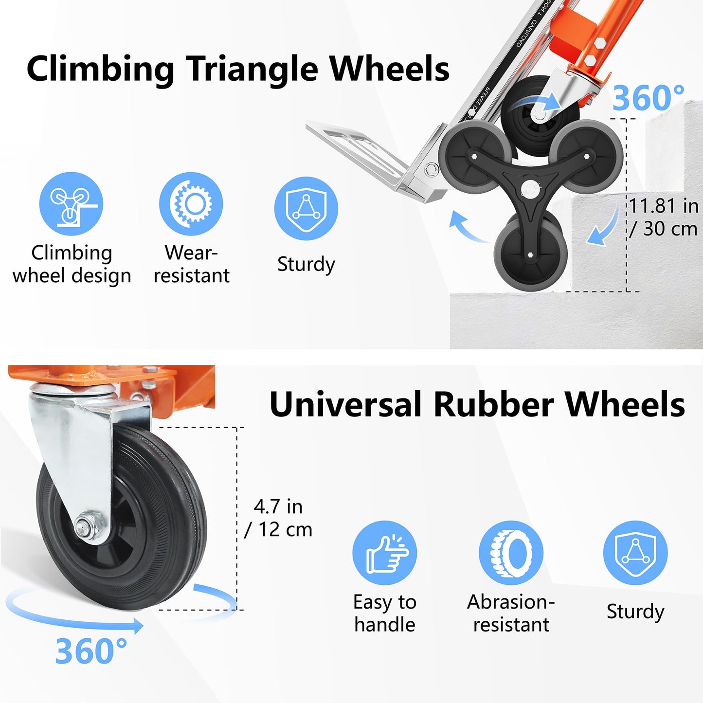 4 in 1 Industrial Convertible Stair Climbing Cart 1000 LBS Capacity, Heavy Duty Aluminum Hand Truck Dolly Cart with Solid Wheel, Folding Stair Climbing Cart Trolley for Transport Logistics Moving