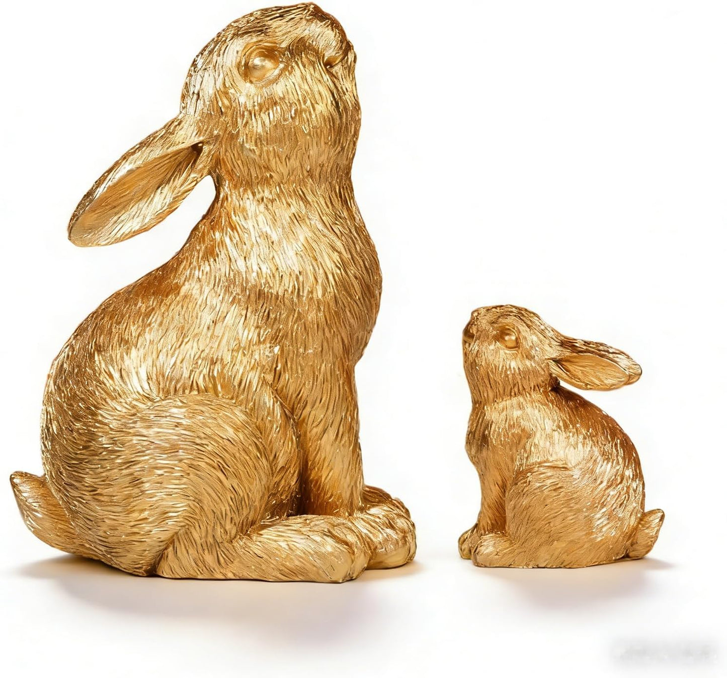 Regine Switzerland Easter Rabbit Resin Statues - Charming Outdoor Patio Decor | 2-Piece Set in Gold