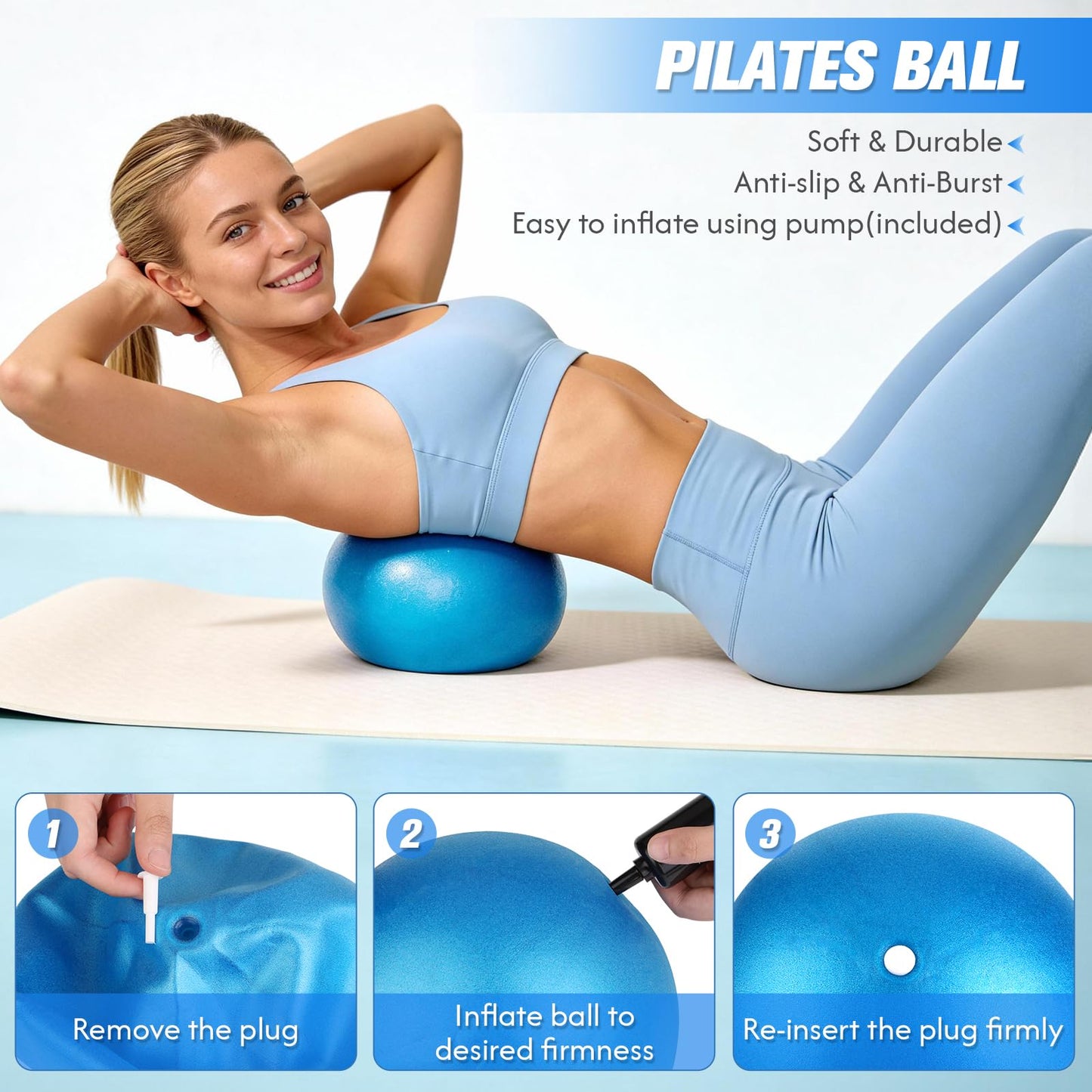 GINMIC Pilates Equipment, Pilates Kit for Women Home Workouts, at Home Pilates Set with Pilates Ring, Pilates Ball, Long and Loop Resistance Bands, Pilates Socks, Massage Ball, Guide & Bag