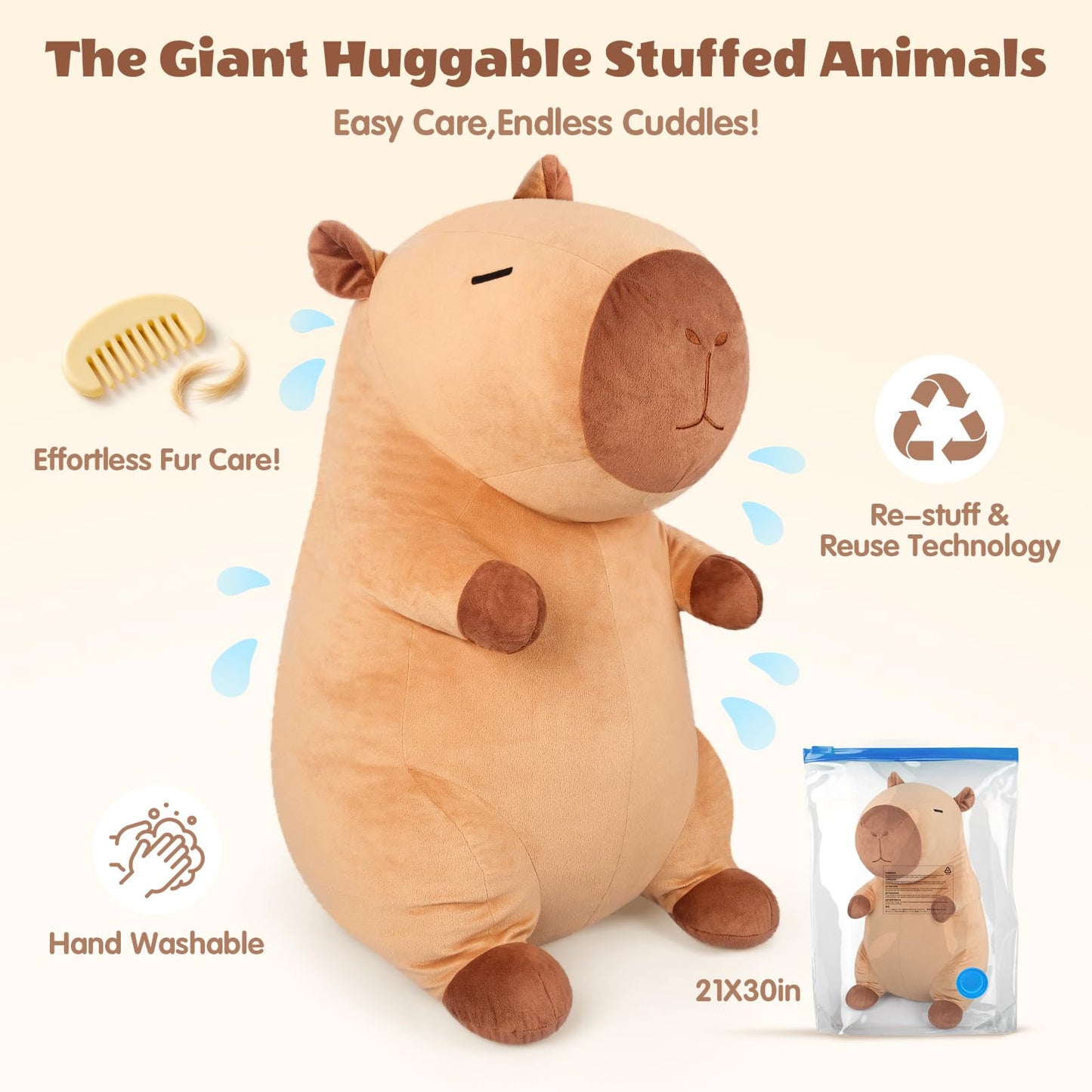 SuzziPals Giant Capybara Plush 30", Jumbo Soft Capybara Stuffed Animal, Giant Plush Toys Hugging Plush for Stress Relief & Cozy at Night, Huge Cuddly Capibara Plushie Gift for Kids Adults