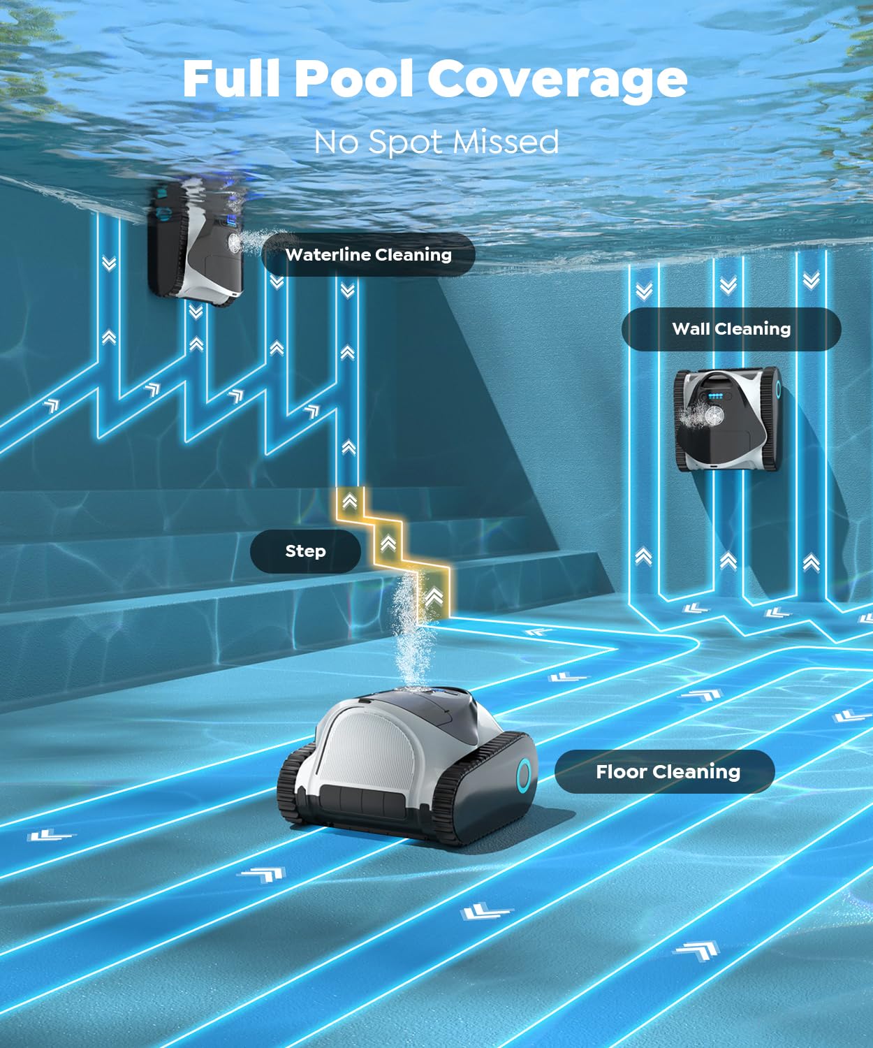 C1 Robotic Pool Cleaner with 180 Mins, Pool Vacuum for Inground Ground Pools up to 1615 sq.ft, Smart Routing, Wall Climbing, Dual Filtration, with APP, Multi-Mode Cleaning (Pearl White)