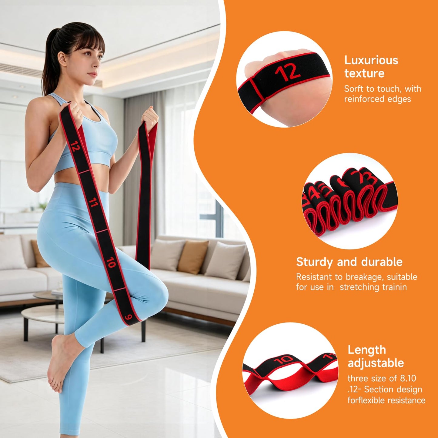 3PCS Numbered Stretch Resistance Band, 8.10.12-Loop Elastic Training Bands for Stretching, Yoga, Multi-Loop Fitness Band for Flexibility & Strength Training