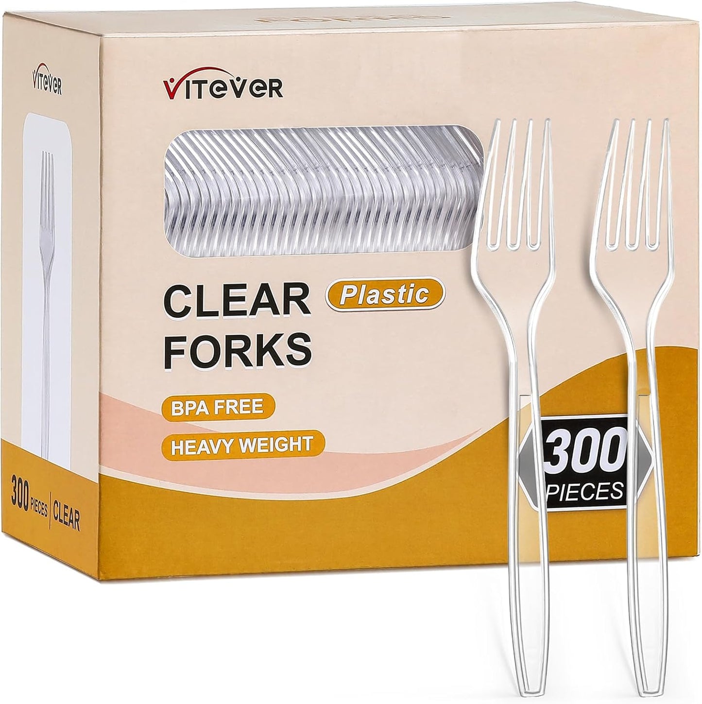 Regine Switzerland Clear Heavy Duty Plastic Forks - 300 Count Elegant Disposable Cutlery Set