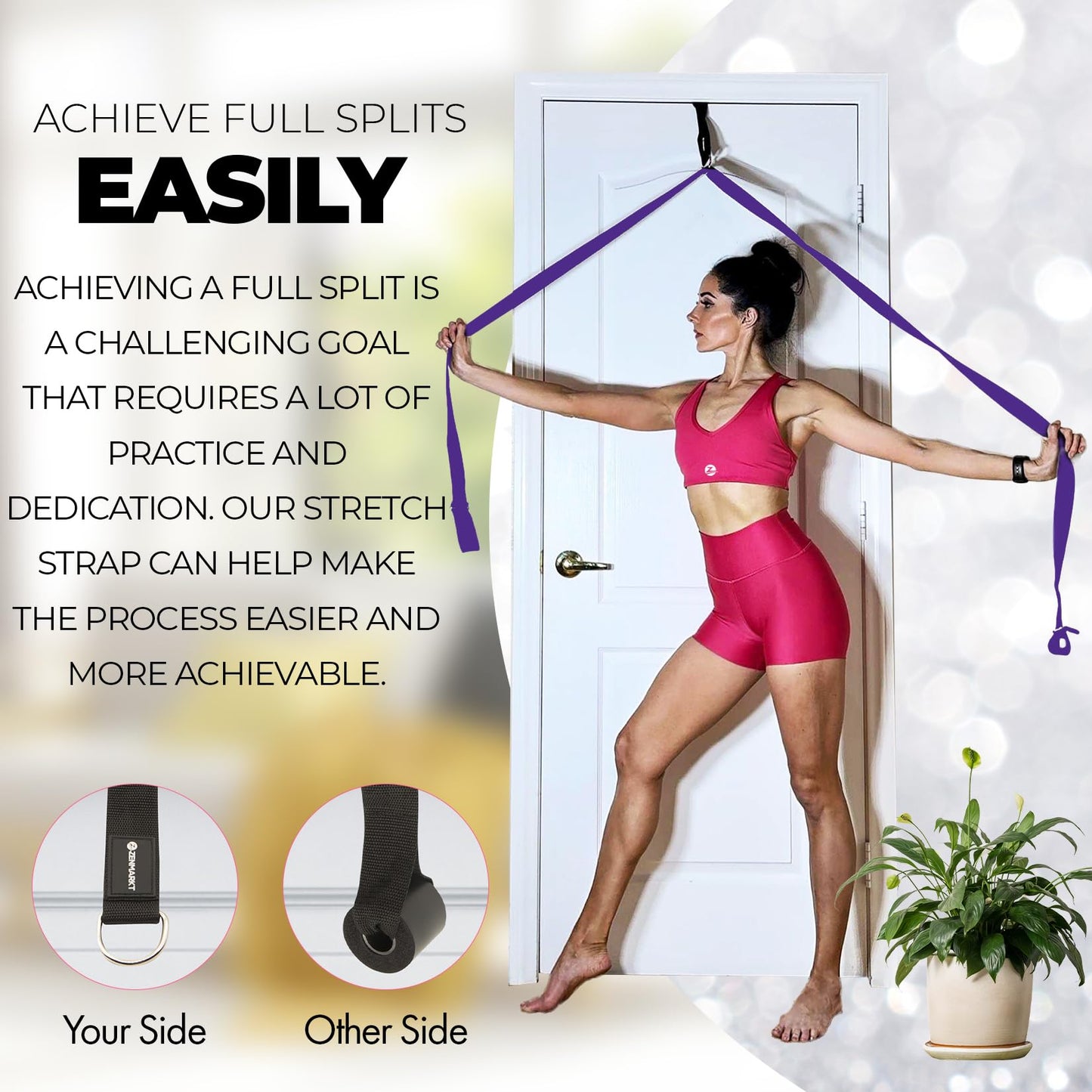 Pilates Stretching Strap with Door Anchor - Flexibility Equipment for Pilates Practitioners - Ideal for Improving Leg Flexibility, Core Stability, and Posture Alignment at Home (Purple)