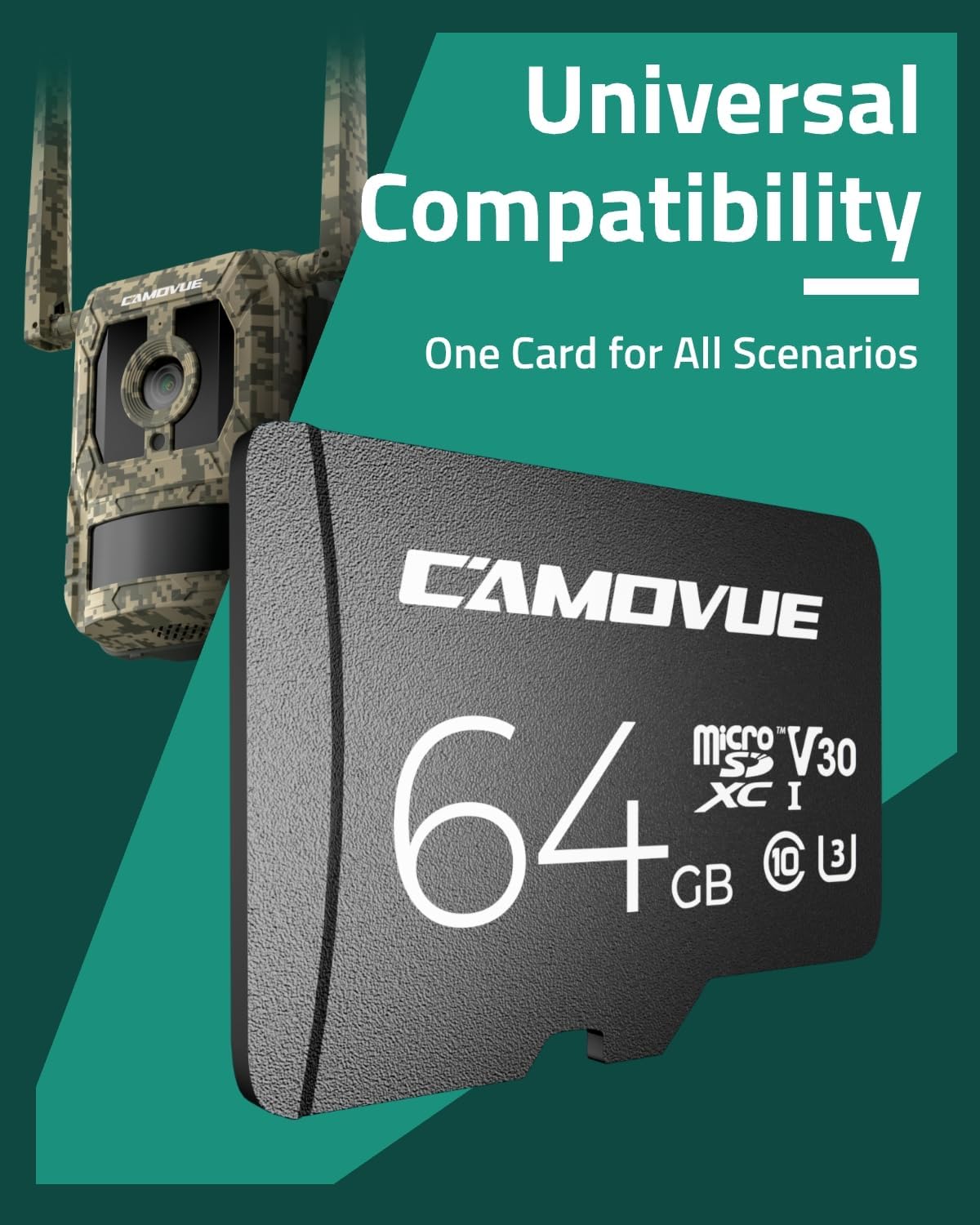 CAMOVUE 64GB Max.100MB/s 4K RLA-SD10,U3/C10/30, microSD Card, Read Speed, Ultra HD Transmission, Series Universal