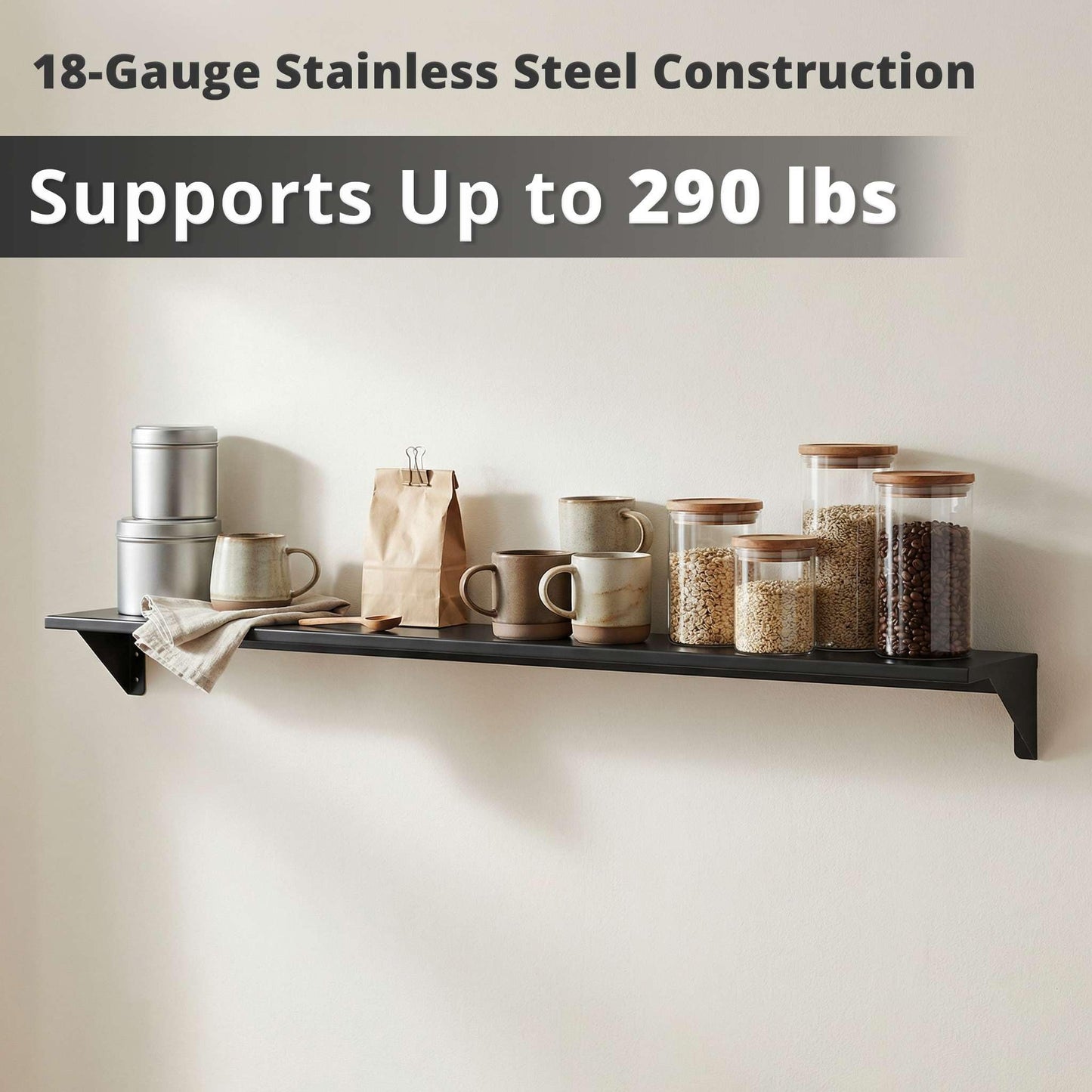 Zedfire 5" x 48" Heavy Duty Stainless Steel Floating Wall Mounted Shelf, Commercial Kitchen Storage Shelf