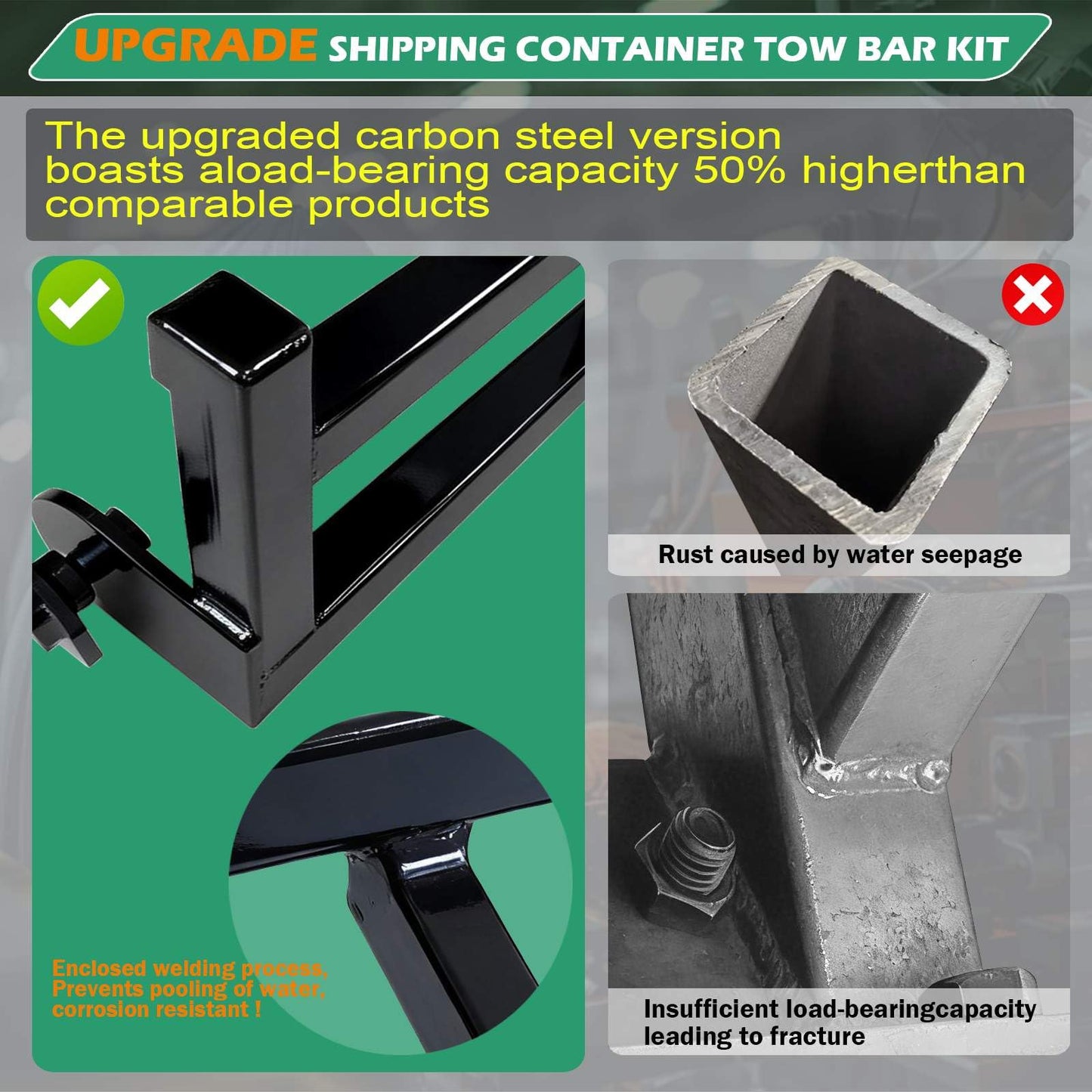 Trailer with Your Truck, the Container Trailer bar kit is Suitable for 20 'and 40' containers. The Newly Upgraded Split Design Makes it Easy to Store. Used for Parking Lots on Farms and ranches.
