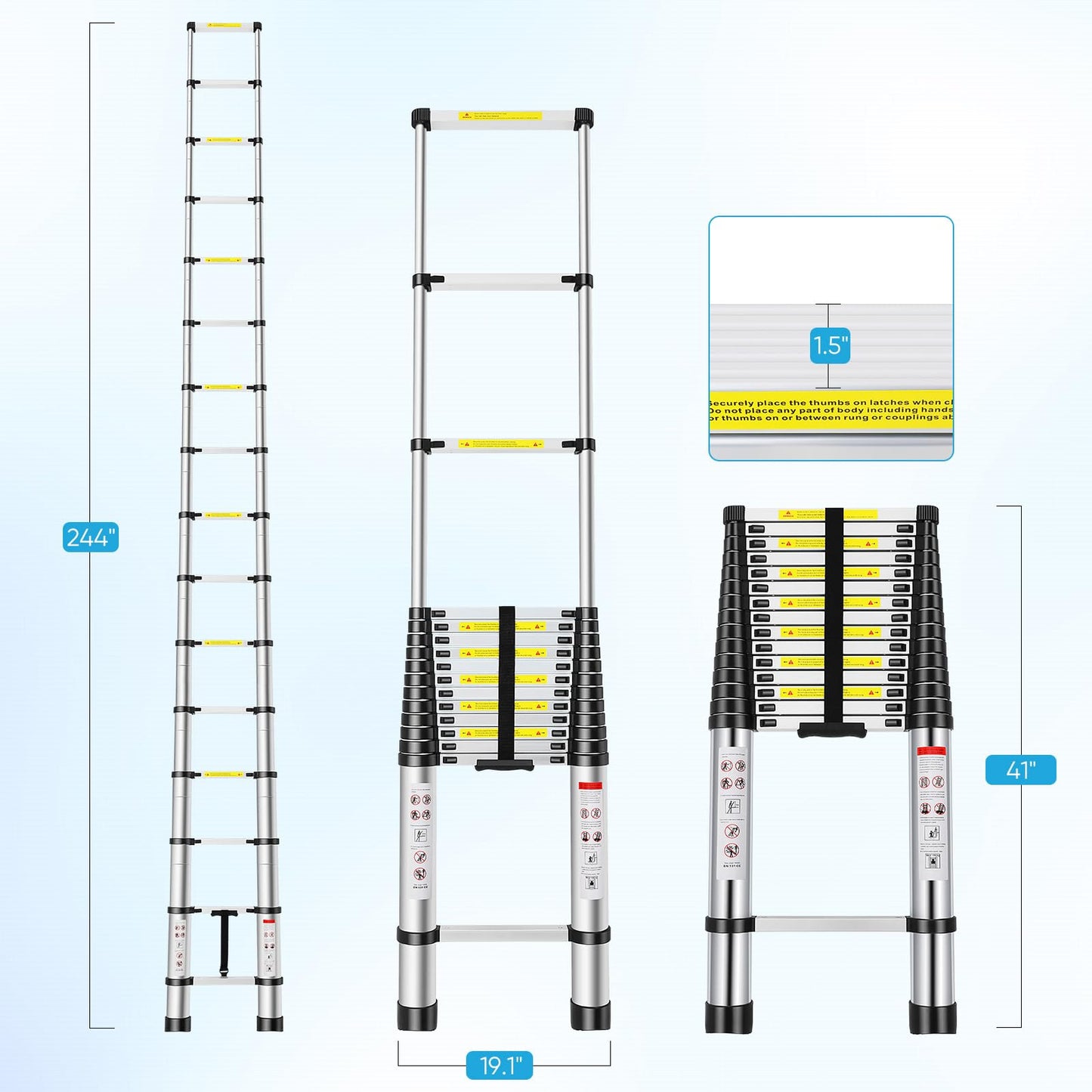 Telescoping Ladder, 20.3 FT Aluminum Extension Ladder, Heavy Duty 330lbs Capacity,Folding Compact Portable Anti-Slip Ladder for RV or Outdoor Work